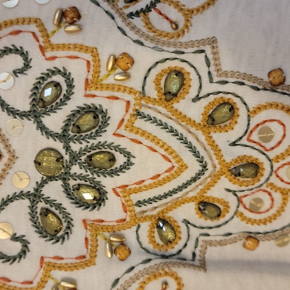 Alfred dunner women's knit top color Beige tunic Embroidered beaded 3/4 Sleeve - Picture 3 of 11